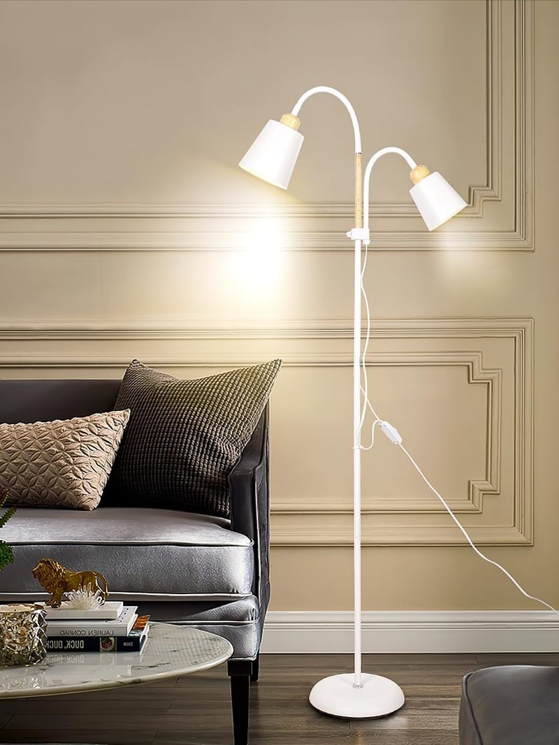 STEO Valis Állólámpa Olvasólámpával - 159 cm Magas Fehér Fém Padlólámpa 2 Forgatható Lámpafejes E27 Foglalattal, 60W - Nappali, Hálószoba, I