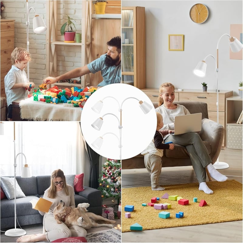 STEO Valis Állólámpa Olvasólámpával - 159 cm Magas Fehér Fém Padlólámpa 2 Forgatható Lámpafejes E27 Foglalattal, 60W - Nappali, Hálószoba, I