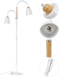 STEO Valis Állólámpa Olvasólámpával - 159 cm Magas Fehér Fém Padlólámpa 2 Forgatható Lámpafejes E27 Foglalattal, 60W - Nappali, Hálószoba, I 6