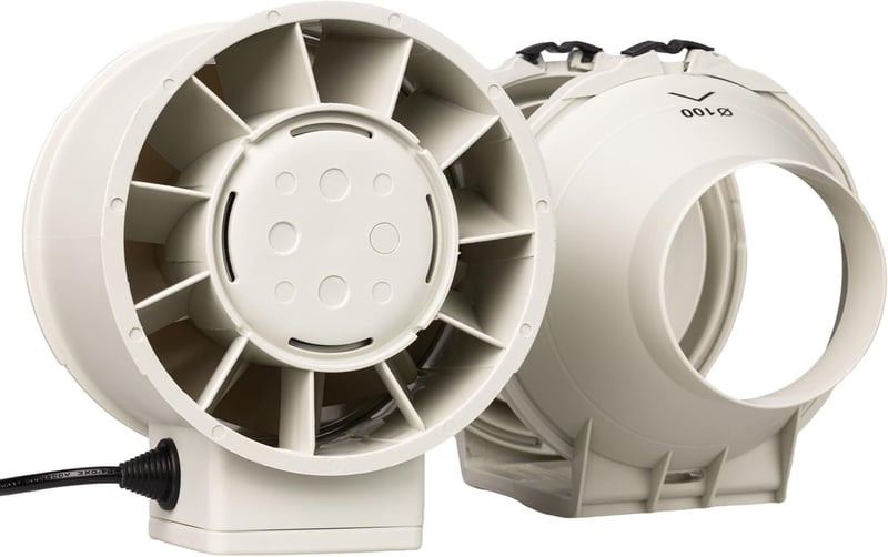 STERR IDM Fehér Csőventillátor 100mm - 26W Vezetékes Légcsatorna Ventilátor Fürdőszobába és Konyhába - 230V