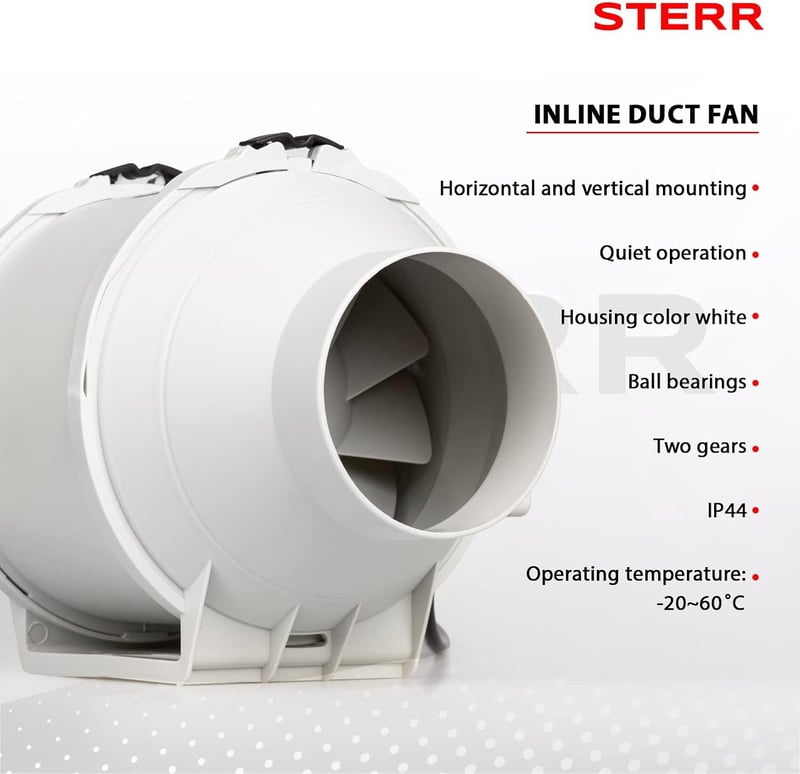 STERR IDM Fehér Csőventillátor 100mm - 26W Vezetékes Légcsatorna Ventilátor Fürdőszobába és Konyhába - 230V