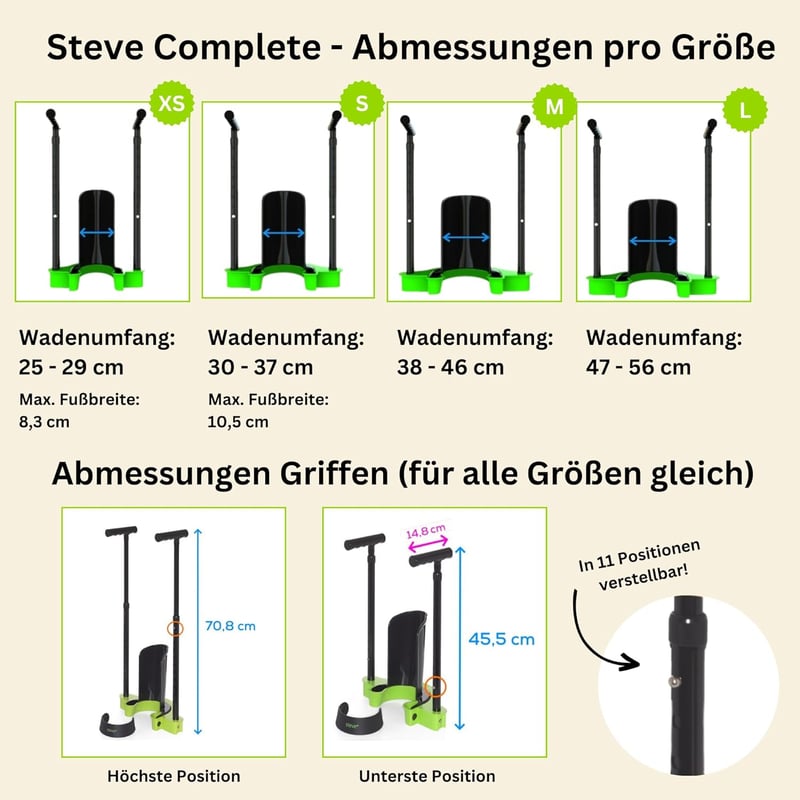 Steve Kompressziós Harisnya Felhúzó Segédeszköz - Teljes Öltözködési Segítség Hajolás Nélkül (L méret, 47-56+ cm vádli) - S - Wadenumfang 30-37cm