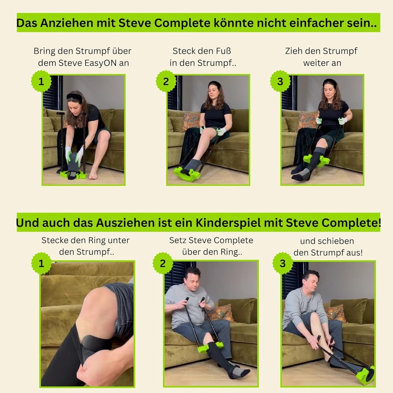 Steve Kompressziós Harisnya Felhúzó Segédeszköz - Teljes Öltözködési Segítség Hajolás Nélkül (L méret, 47-56+ cm vádli) - S - Wadenumfang 30-37cm