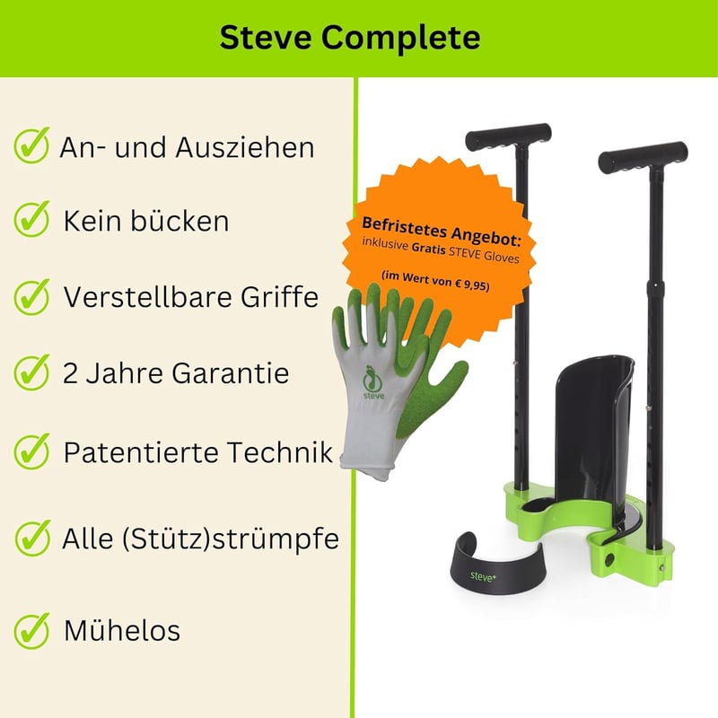 Steve Kompressziós Harisnya Felhúzó Segédeszköz - Teljes Öltözködési Segítség Hajolás Nélkül (L méret, 47-56+ cm vádli) - S - Wadenumfang 30-37cm