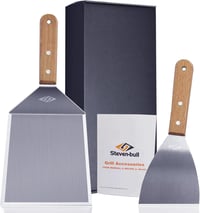 STEVEN-BULL S rozsdamentes acél grillspatula smash burgerhez és planchához, fafogantyúval 1