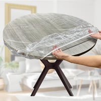 STFALI Átlátszó Asztalterítő Kerek 120 cm Vízálló Mosható Rugalmas Szélű Asztallap Védőfólia Zsírálló TPU Anyag 1