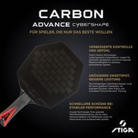 Paletă de tenis de masă STIGA Carbon Advance Cybershape - structură din 5+2 straturi de lemn și fibră de carbon, cu fețe Star Advance, Sweet Spot extins 2