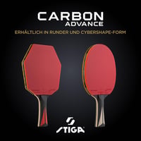 Paletă de tenis de masă STIGA Carbon Advance Cybershape - structură din 5+2 straturi de lemn și fibră de carbon, cu fețe Star Advance, Sweet Spot extins 6