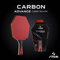 Paletă de tenis de masă STIGA Carbon Advance Cybershape - structură din 5+2 straturi de lemn și fibră de carbon, cu fețe Star Advance, Sweet Spot extins 5