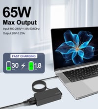 Încărcător laptop STLIERT 65W USB-C pentru Lenovo ThinkPad, Asus Zenbook, Dell Chromebook 3100, HP și Google, Adaptor universal tip C cu cablu de alimentare de 3 metri 6