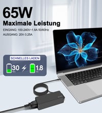 Încărcător laptop STLIERT 65W USB-C pentru Lenovo ThinkPad X1 Carbon T14 T15 L14 T480 T490 T580 T590 E480 E490 E580 E590 E595 Yoga C740 720 730 910 720-13IKB, adaptor cablu de încărcare 5
