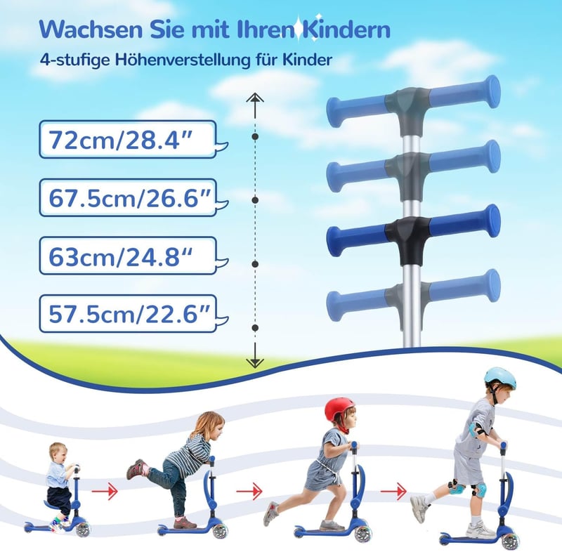 Stompa Roller 2 az 1-ben Gyerekroller LED Kerekekkel 2-50 kg