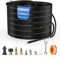 Set furtun de curățare țevi Stone Banks de 15 m cu duze fixe și rotative pentru aparate de spălat cu presiune Kärcher K2-K7, M22, Lavor și Bosch AQT 1