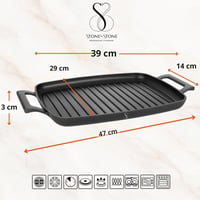Stone&Stone Grilovacia panvica 47 cm obdĺžniková indukčná hliníková s keramickým nepriľnavým povrchom QLINE CK 3000 s oceľovým dnom, na plyn a do rúry, s rukoväťou 4
