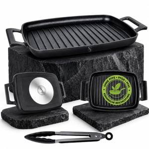 Stone&Stone grill tava 47 cm pravokutna, indukcijska, aluminijska s keramičkim neprijanjajućim premazom QLINE CK 3000, čelično dno, pogodna za plin i pećnicu, s ručkom