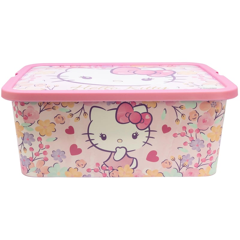 Cutie de depozitare pentru copii Stor Hello Kitty cu închidere prin clips, 13 litri - Organizator din plastic pentru jucării în camera copiilor
