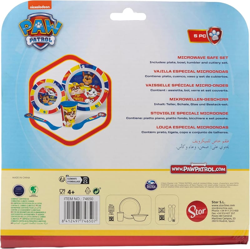 Stor Paw Patrol 5 részes gyerekétkezési szett tányérral, tállal, pohárral és evőeszközzel