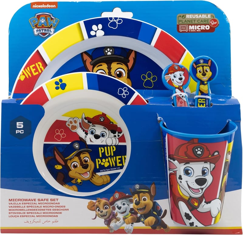 Stor Paw Patrol 5 részes gyerekétkezési szett tányérral, tállal, pohárral és evőeszközzel