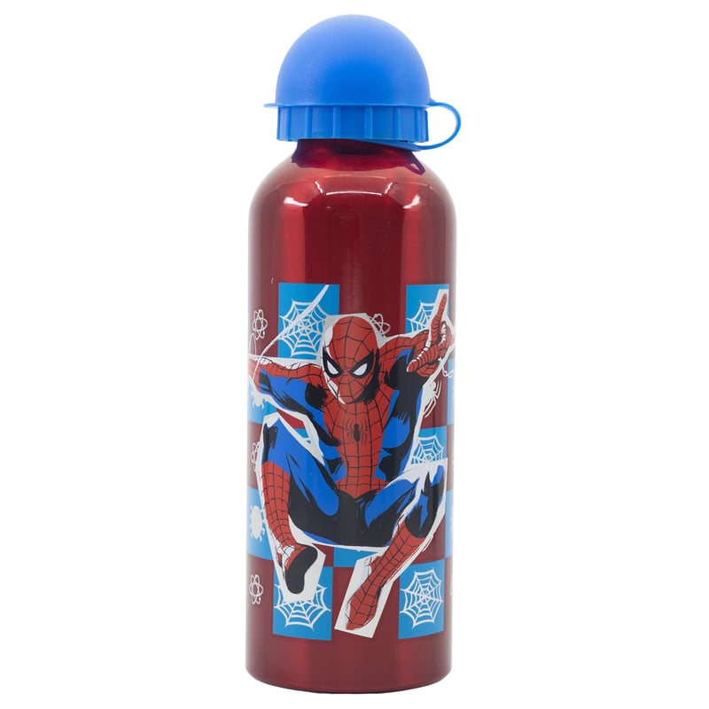 Sticlă de apă pentru copii Stor Spider-Man din aluminiu, 530 ml - Reutilizabilă, cu pipetă și închidere de siguranță, anti-scurgere - Pentru școală și sport