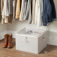 StorageWorks Cipőtároló Doboz Fedéllel, Összecsukható Szövet Cipős Tároló 16 Pár Cipőhöz, Szürke-Fehér Csíkos, Bokacipőhöz is 6