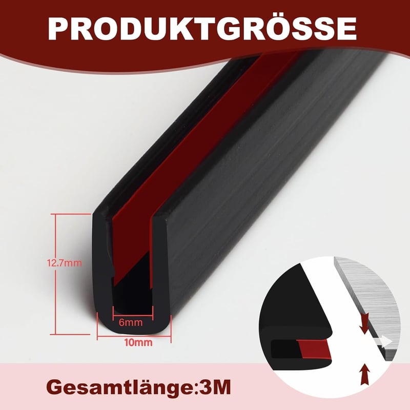 Storystore EPDM Gumi Élvédő Profil - 3m Öntapadós U-alakú Keret Védőszegély Fémlemezekhez, Autóajtókhoz, Asztalokhoz - 6mm Fekete