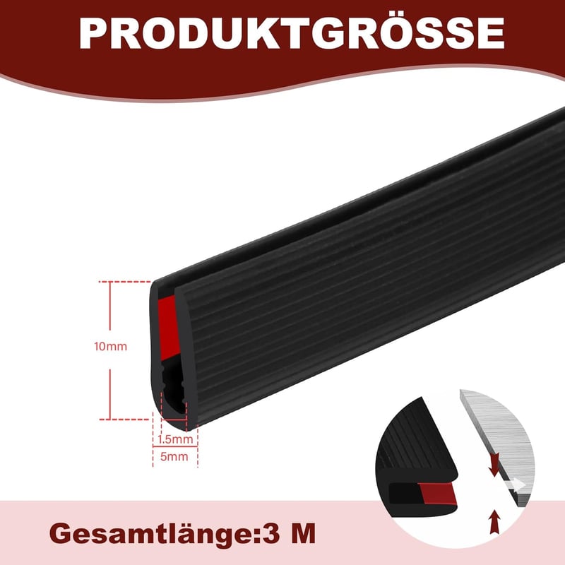 Storystore EPDM U-profil gumisín 1,5mm x 3m lemezhez ajtóhoz üveghez - 1.5mm,3m