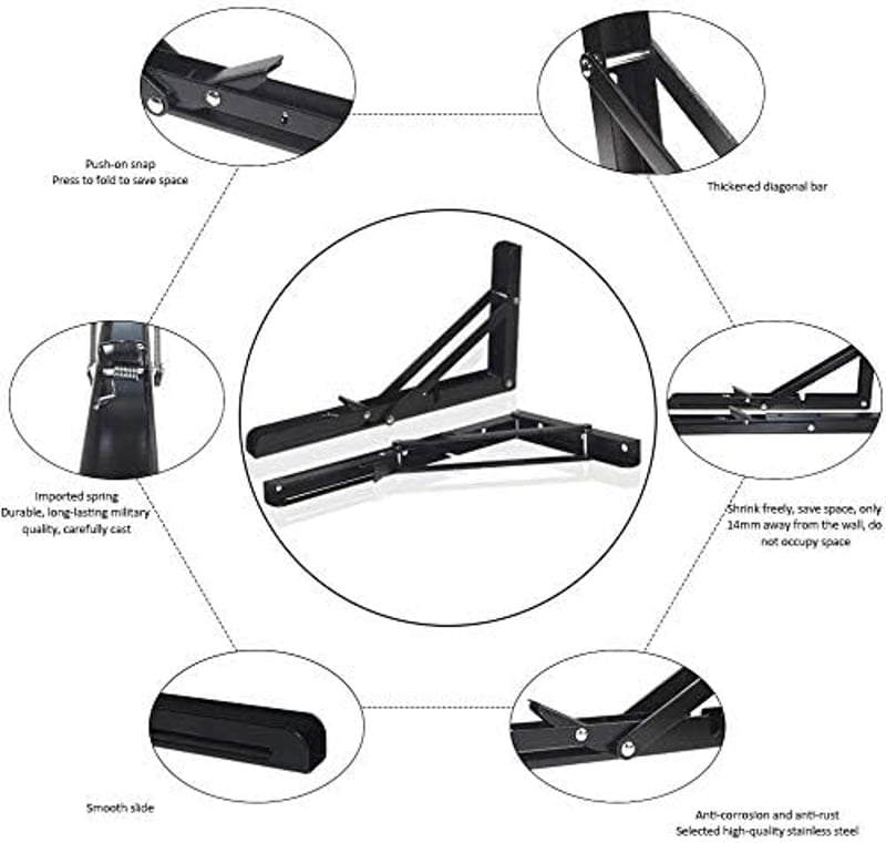 Storystore összecsukható konzol 300mm 80kg terhelhetőség fém tartó 2db - 12in/30cm, Black