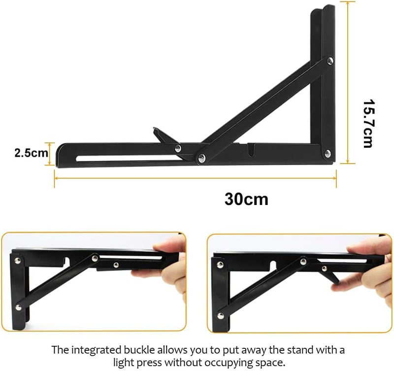 Storystore összecsukható konzol 300mm 80kg terhelhetőség fém tartó 2db - 12in/30cm, Black