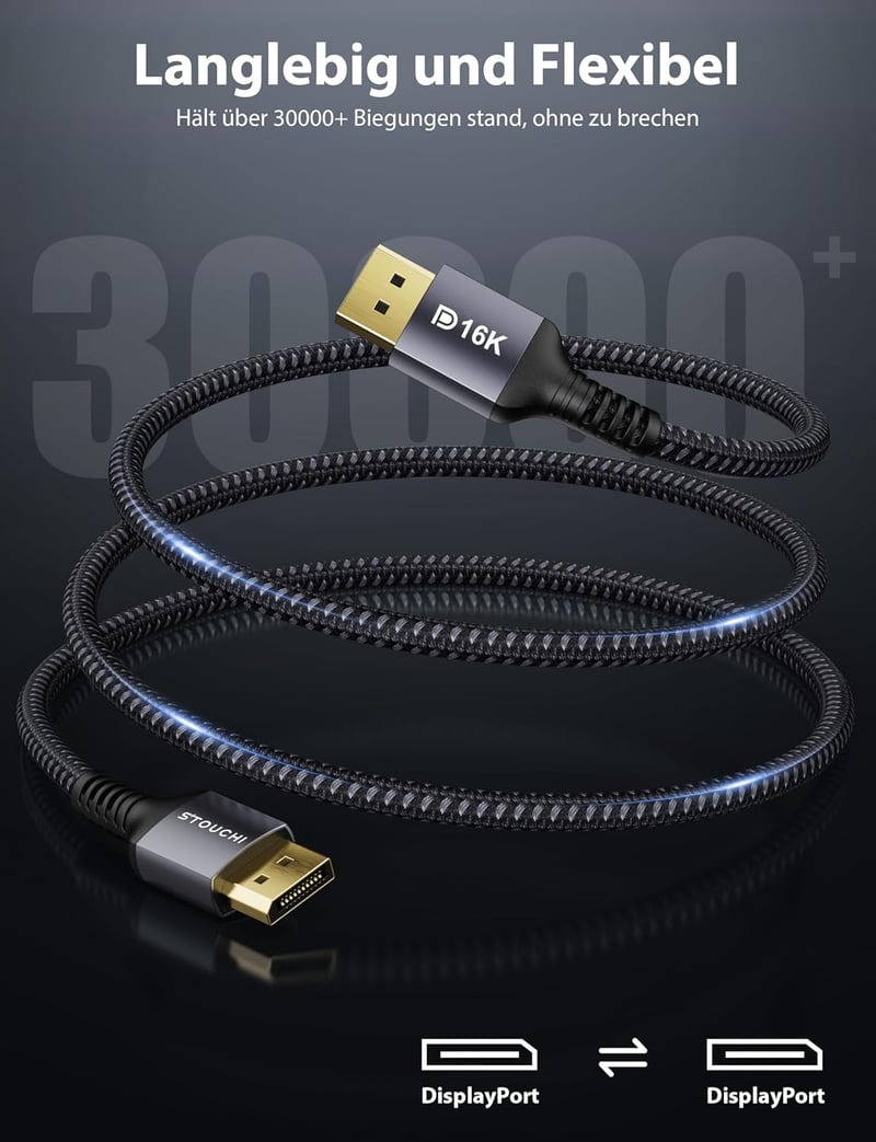Stouchi 2.5m DisplayPort 2.1 kábel 8K@120Hz 4K@240Hz 165Hz gaming monitor