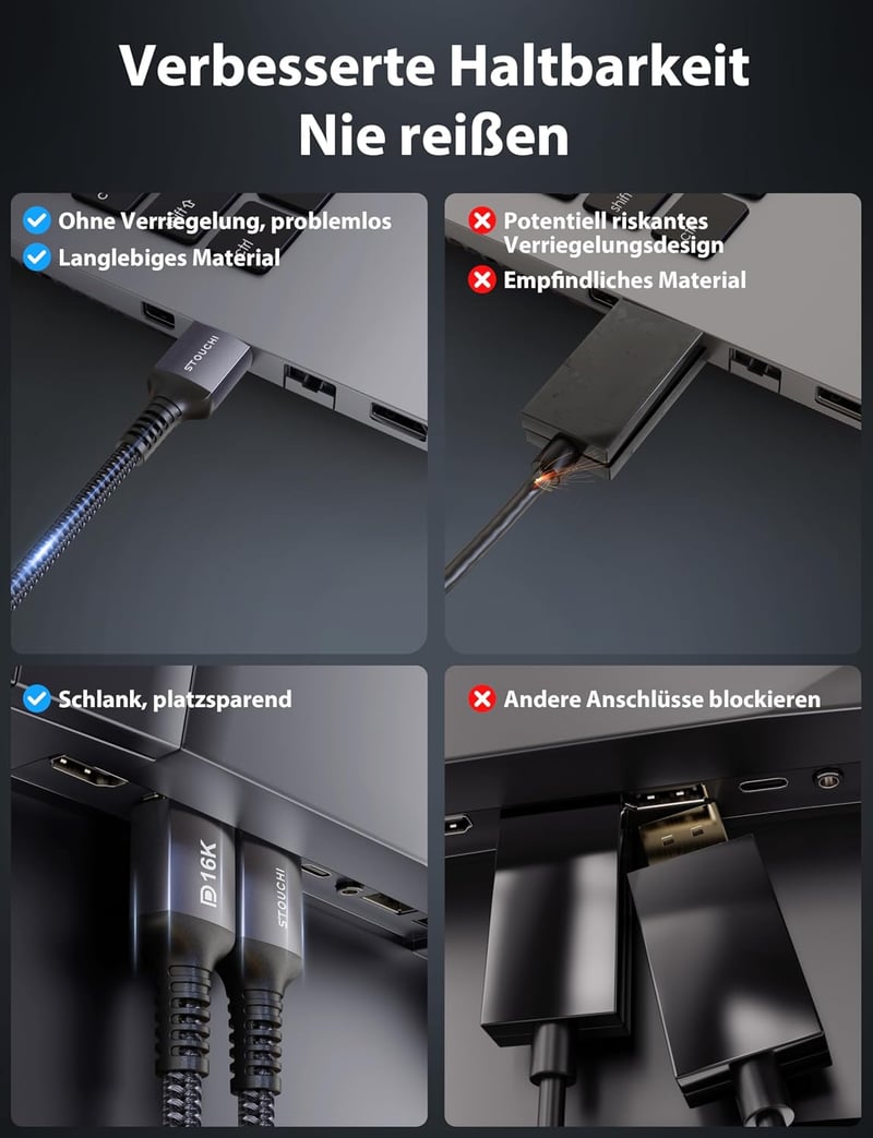 Stouchi 2.5m DisplayPort 2.1 kábel 8K@120Hz 4K@240Hz 165Hz gaming monitor