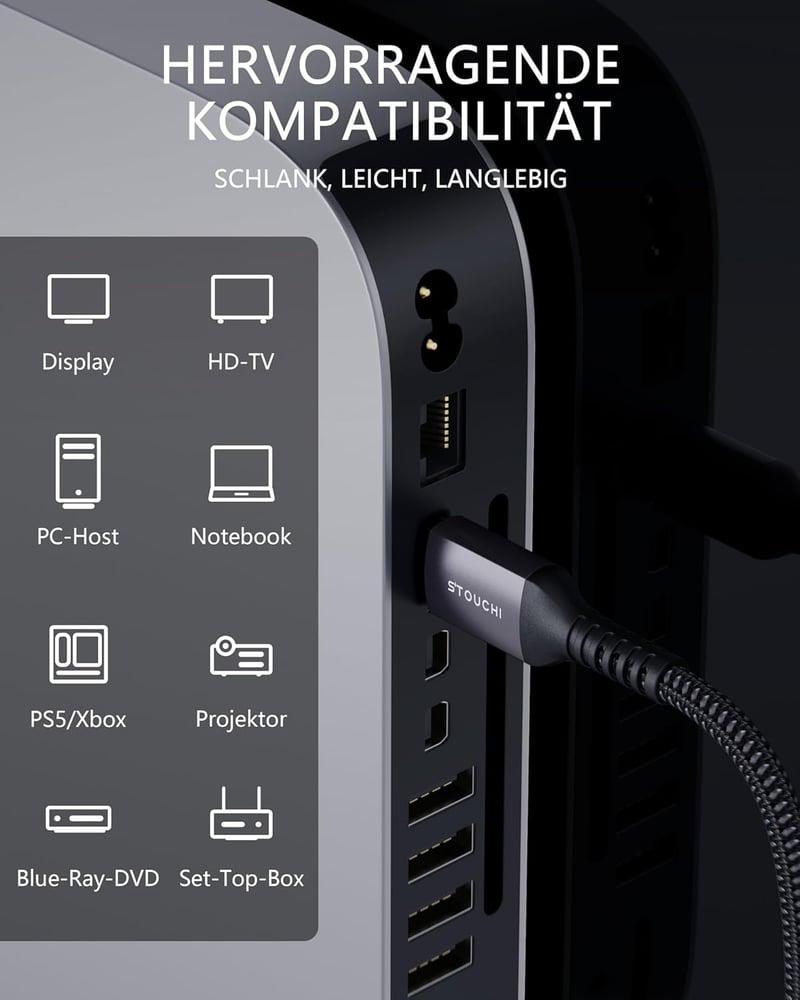 Stouchi HDMI 2.1 kábel 2m 8K/10K Ultra HD 48Gbps PS5 Xbox Series X