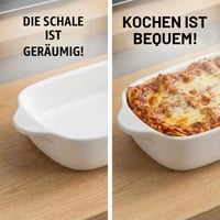 Sada keramických zapekacích mís STOUCLA, 2 ks obdĺžnikových foriem na lasagne s úchytkami, 600 ml, biele, odolné proti poškriabaniu, vhodné na zapekanie a tiramisu, vhodné do umývačky riadu 5