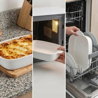 Sada keramických zapekacích mís STOUCLA, 2 ks obdĺžnikových foriem na lasagne s úchytkami, 600 ml, biele, odolné proti poškriabaniu, vhodné na zapekanie a tiramisu, vhodné do umývačky riadu 7