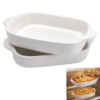 Sada keramických zapekacích mís STOUCLA, 2 ks obdĺžnikových foriem na lasagne s úchytkami, 600 ml, biele, odolné proti poškriabaniu, vhodné na zapekanie a tiramisu, vhodné do umývačky riadu 1