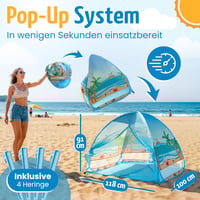 Pop-up plážový stan pre deti a bábätká Strandknirpse s UV 50+ ochranou – vetrolam, prenosný, s kolíkmi 3