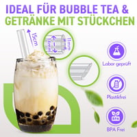 Paie din sticlă pentru Bubble Tea STRAWGRACE, 15 cm, diametru interior 11 mm, 2 bucăți, cu capăt tăiat oblic, paie reutilizabile scurte din sticlă 3