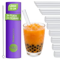 Paie din sticlă pentru Bubble Tea STRAWGRACE, 15 cm, diametru interior 11 mm, 2 bucăți, cu capăt tăiat oblic, paie reutilizabile scurte din sticlă 1