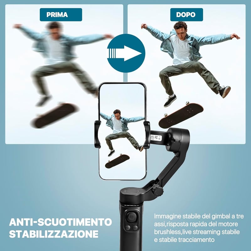 STRBDYI 3 tengelyes telefonstabilizátor, összecsukható gimbal vlogging és YouTube videózáshoz