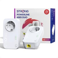 Sada Powerline adaptérov STRONG AV600 Mbit/s so zásuvkou – 2 ks, Plug & Play, HomePlug AV2, 100 Mbit/s LAN, režim úspory energie, pre TV, PC a iné 1