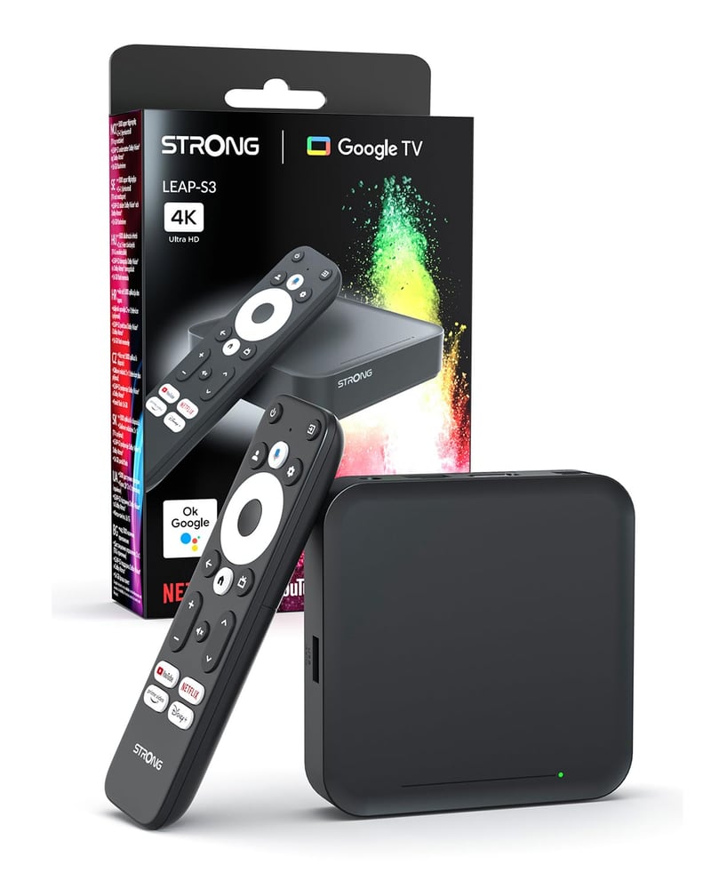 Box streaming STRONG Leap-S3 4K UHD Google TV – 2GB RAM, stocare 16GB, Chromecast, WiFi, Ethernet, control vocal Google, HDR10+