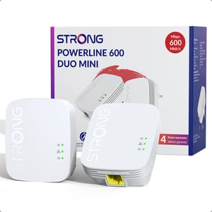 STRONG Powerline 600 Duo Mini AV600 Mbps mrežni adapter set, 2 komada, 100 Mbps LAN port, Plug and Play, za TV, PC i igraće konzole