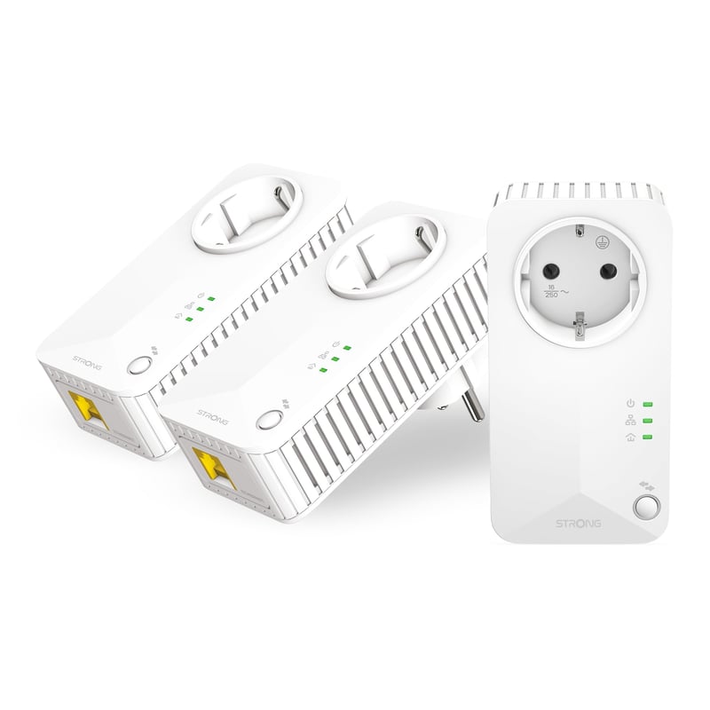 Sieťový adaptér STRONG Powerline 600 Triple EU Set – 3 ks, 600 Mbps, biely