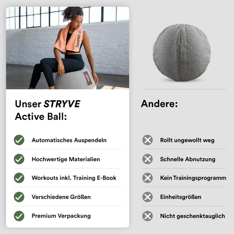 STRYVE Gimnasztikai Labda 65-70 cm Pumpával, Ülőlabda Csúszásmentes Felülettel 150 kg Terhelhetőséggel