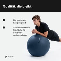 Minge ergonomică de șezut STRYVE 65 cm - Piele ecologică Royal Blue, husă lavabilă, cu protecție anti-rostogolire, pompă de aer inclusă, capacitate 150 kg, minge de gimnastică pentru birou 5