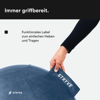 Minge ergonomică de șezut STRYVE 65 cm - Piele ecologică Royal Blue, husă lavabilă, cu protecție anti-rostogolire, pompă de aer inclusă, capacitate 150 kg, minge de gimnastică pentru birou 2