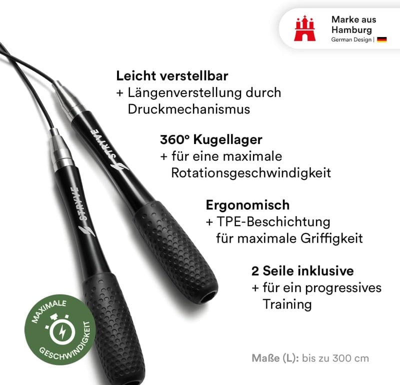 STRYVE Speed Rope Ugrókötel Ergonomikus Fogantyúval Állítható Hosszúsággal