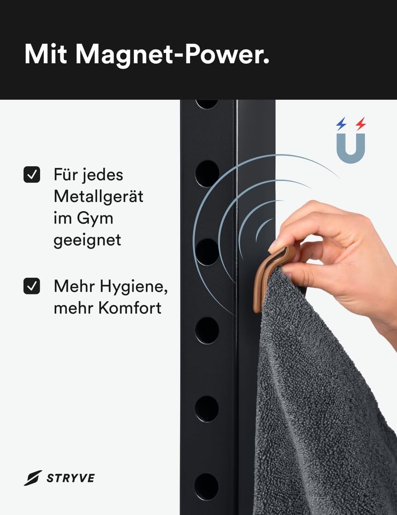 Stryve Towell+Pro Sportpamut Fitness Törülköző Mágnessel 105x42,5cm Szürke - Gray