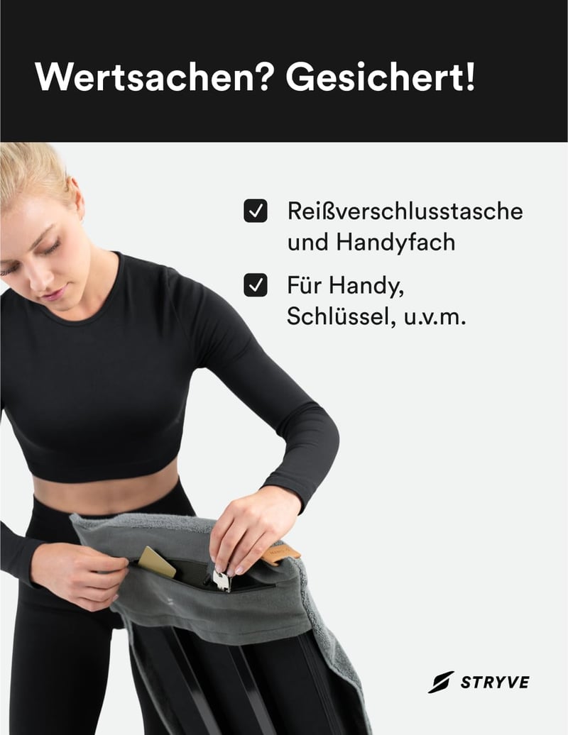Stryve Towell+Pro Sportpamut Fitness Törülköző Mágnessel 105x42,5cm Szürke - Gray