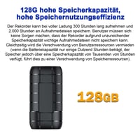 Digitálny hlasový záznamník STTWUNAKE 128 GB s magnetickou aktiváciou, 10-dňovou výdržou batérie, kapacitou 2000 hodín a kompaktnými rozmermi 4