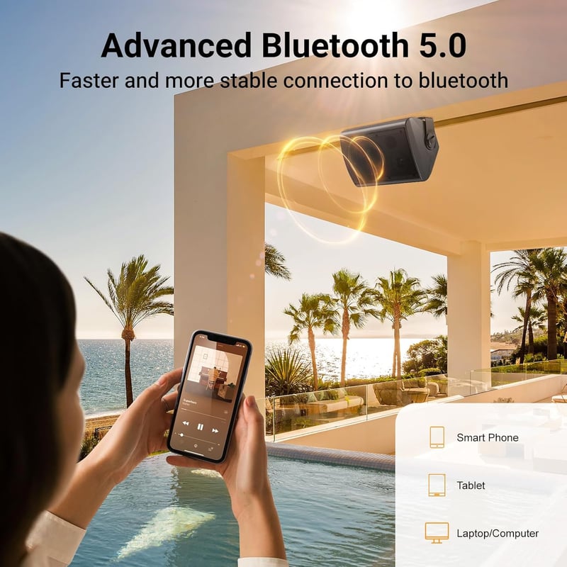 STUDIOFINIX 6.5" 400W Vízálló Bluetooth Kültéri Hangszóró Falra Szerelhető Fekete